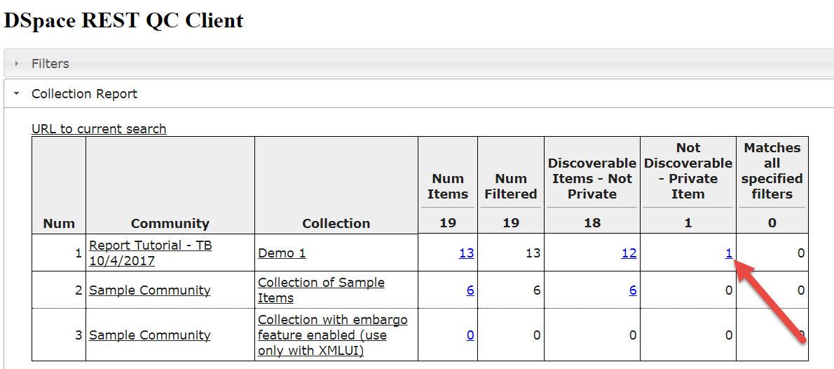 Screenshot: Collection Report with Filters