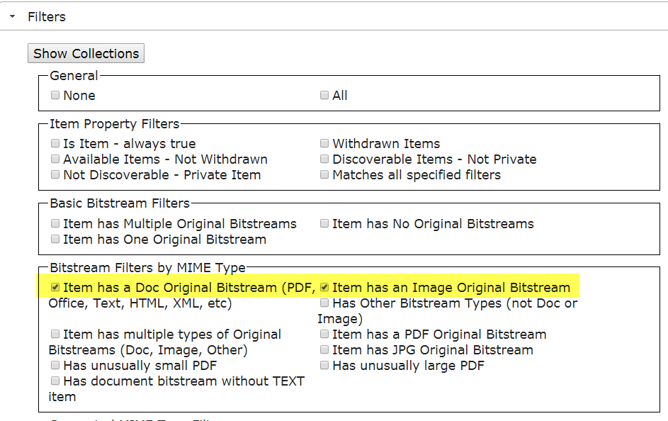 Screenshot Demo 3 Filter on Bitstream Type