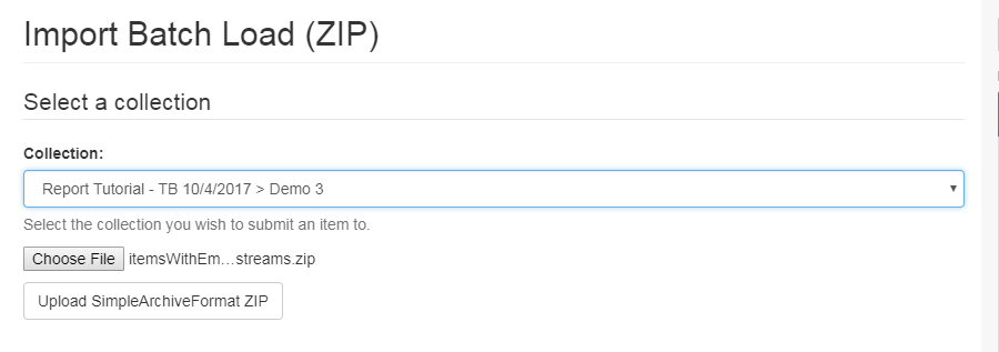 Screenshot: Upload Zip File with Embargoed Originals