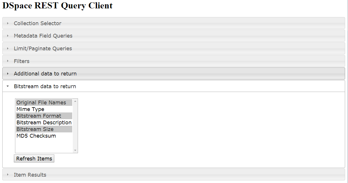 Screenshot: Add Bitstream Properties to Report
